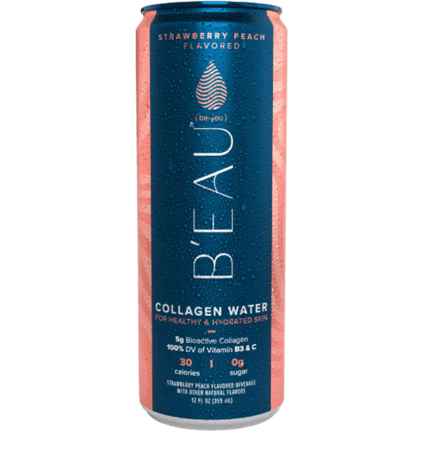 12 ounce can of beau strawberry peach flavored marine collagen water