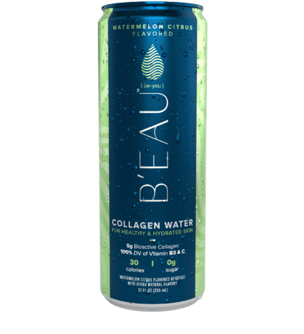 12 ounce can of beau watermelon citrus flavored marine collagen water