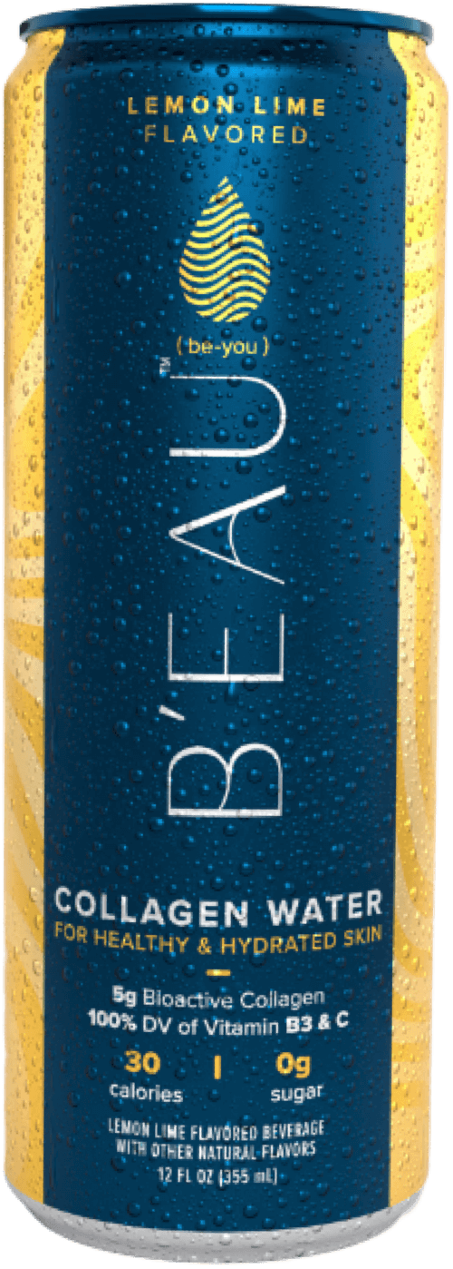 12 ounce can of beau lemon lime flavored marine collagen water