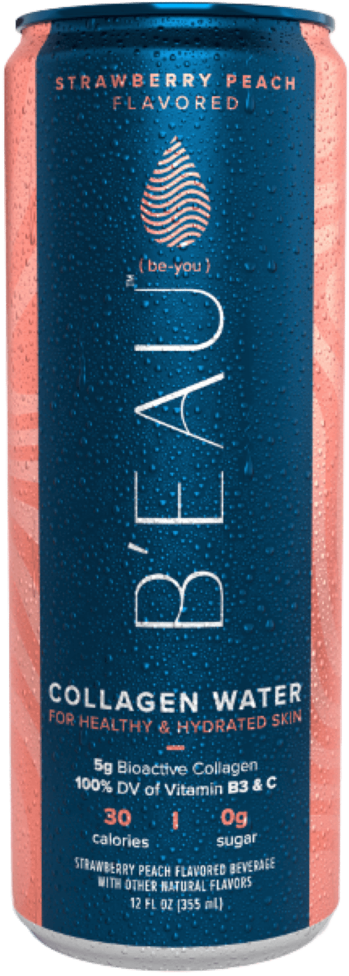 12 ounce can of beau strawberry peach flavored marine collagen water